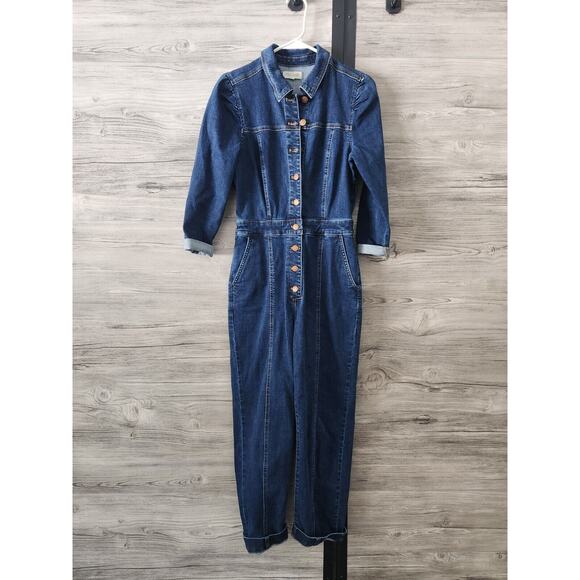 LAST CALL Madewell Puff Sleeve Denim Blue Jumpsuit Size Medium Pristine - Picture 2 of 6